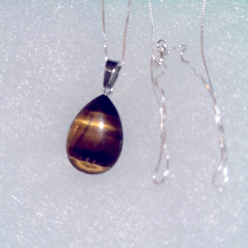 Boho hippie Tiger 🐅 Eye Sterling Silver Necklace 16” - Picture 7 of 8